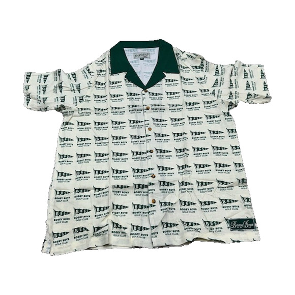 Bogey Boys Other - NWOT Bogey Boys by Macklemore Flag Print Button-Up Golf Shirt Ivory/Green Size M